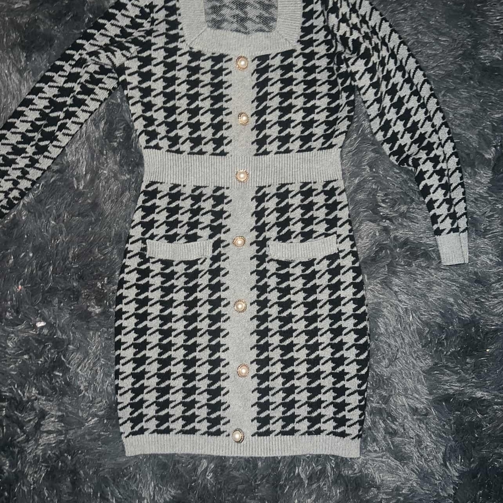 SHEIN Black and Gray Houndstooth Dress